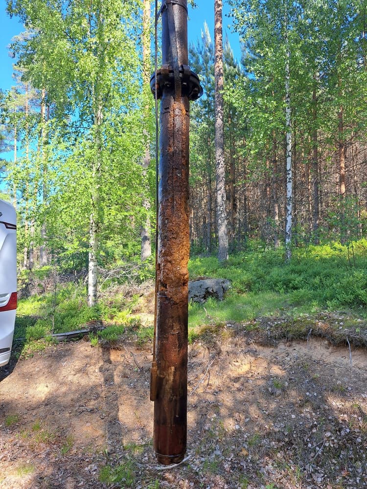 The precipitates are most apparent in the submersible pump.